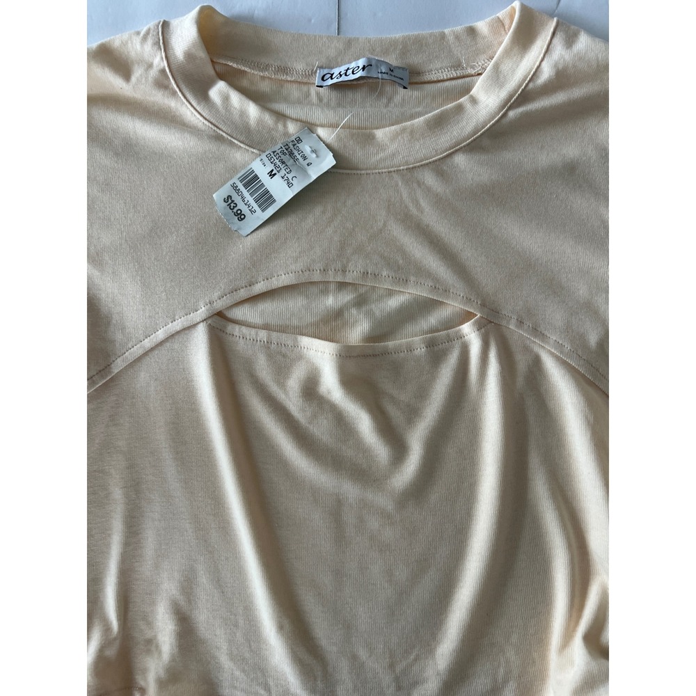 Aster Cream Cutout Wrap Around Long Sleeve Crop Top Ribbed Knit T17855 Medium